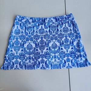 NWOT Ecouaer Womens Skort Skirt Blue White Damask Print Stretch Pull On Sz XXL